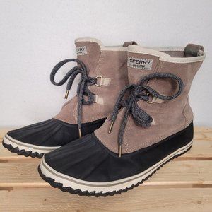 Sperry Schooner Slouch Lace-up Duck Boots Tan Leather Womens size 6.5